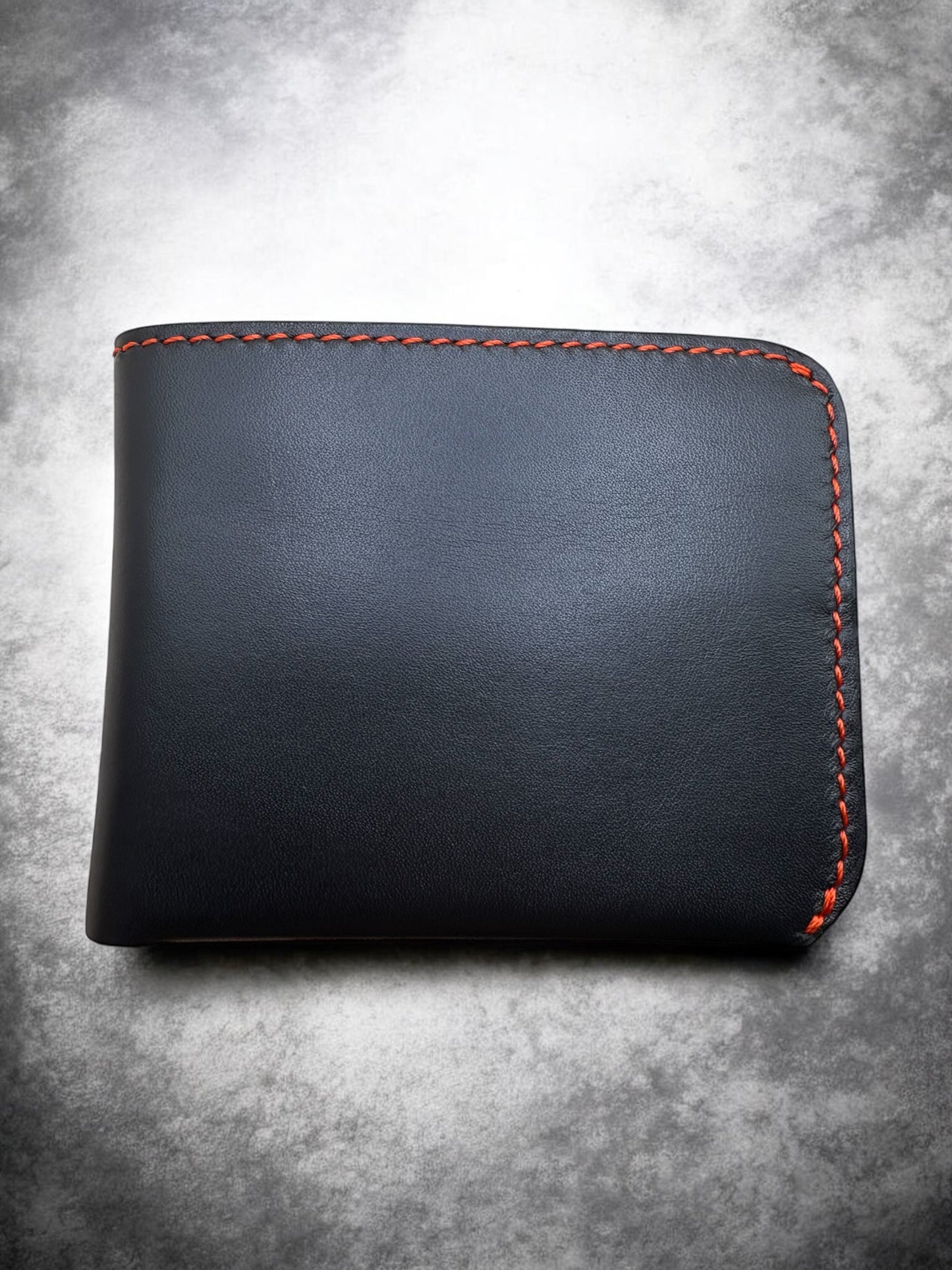 Handmade 100% Pure Leather Wallet with Coin Pocket – Black with Red Stitching